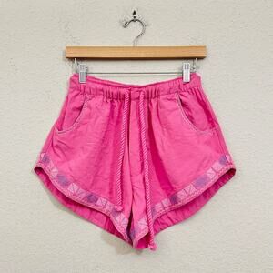 XIRENA Shorts Hot Pink Embroidered Drawstring Waist Relaxed Boho